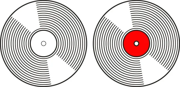 Enkel Kontur Dras Klassisk Vinyl Musik Retro Platta Isolerad Vit — Stock vektor