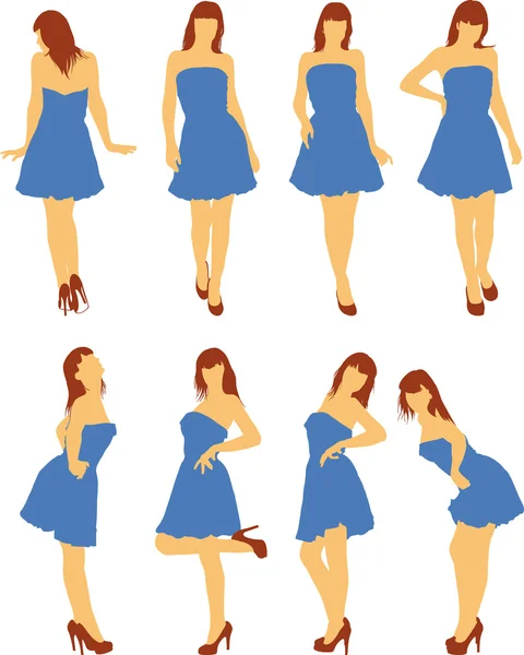 Chicas en varias poses — Vector de stock