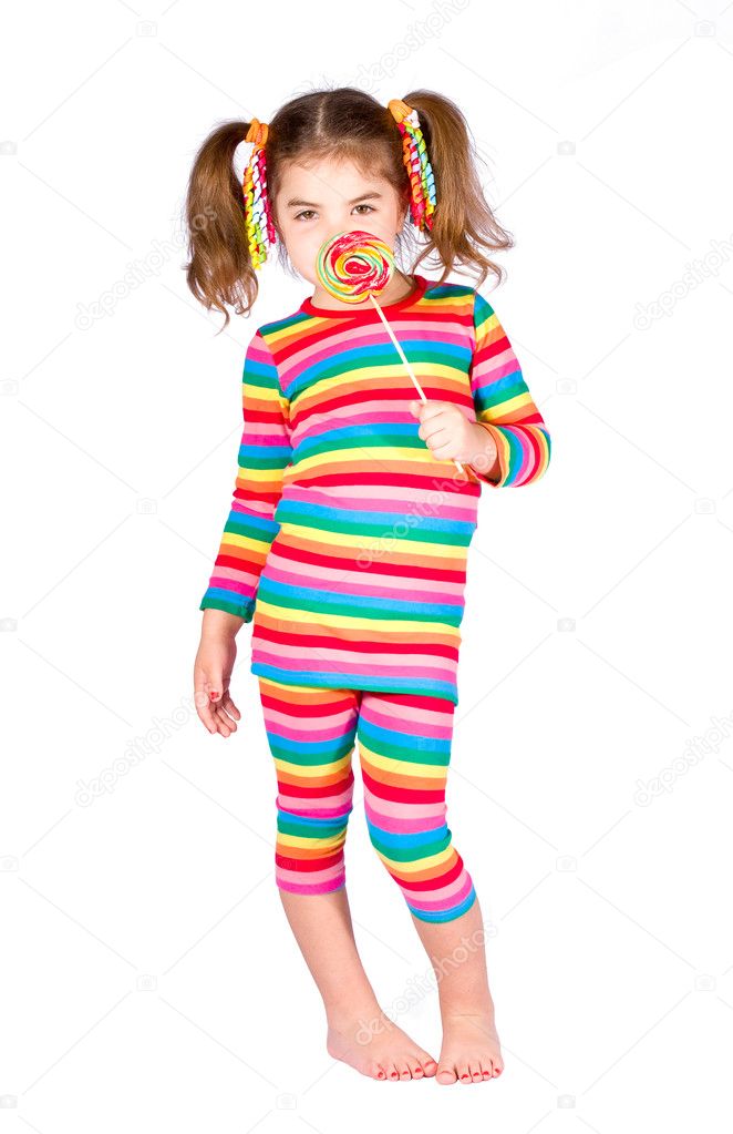 Girl in bright striped dress