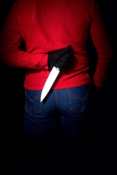 Man With Knife behind Back — Stock Photo, Image