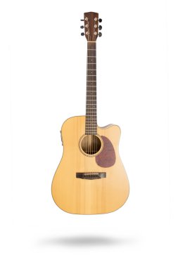 Beyaz bir arka plan üzerinde izole klasik akustik gitar