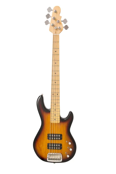 Beyaz arka planı izole kırmızı bas gitar