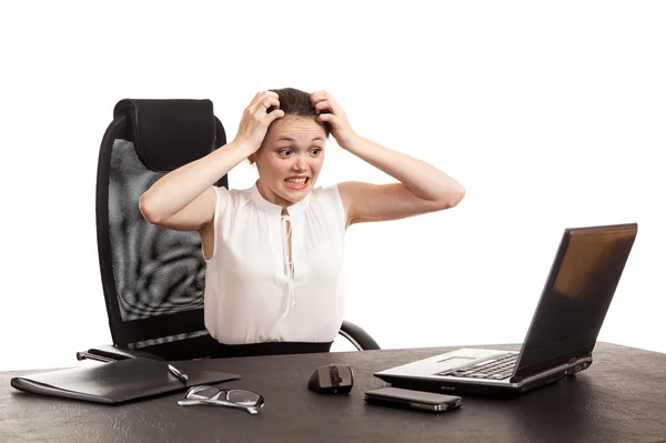 The business woman sits at office table — Stock Photo, Image
