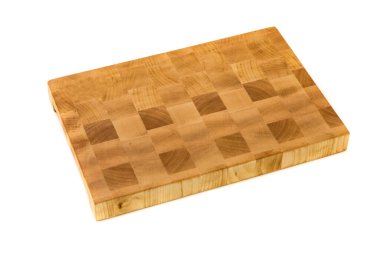 İzole edilmiş beyaz arkaplanda tahta kesme tahtası.