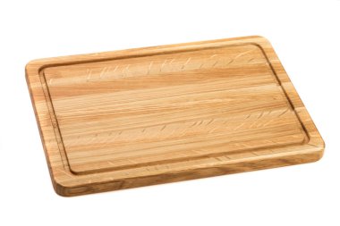 İzole edilmiş beyaz arkaplanda tahta kesme tahtası.