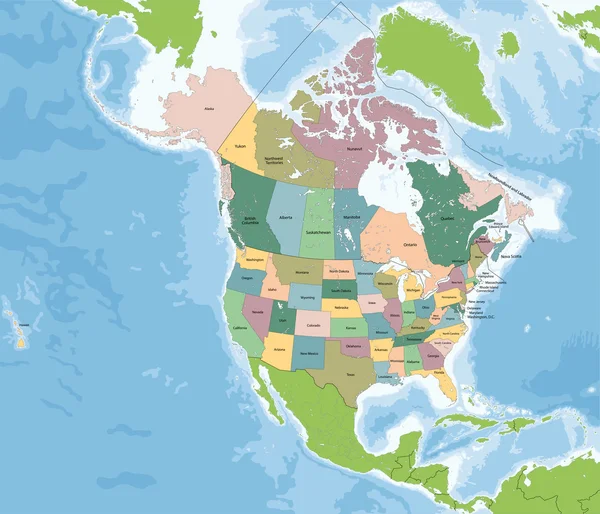 Mapa de América del Norte con EE.UU. y Canadá Gráficos Vectoriales