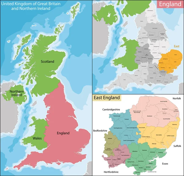 El mapa de East England Ilustración De Stock
