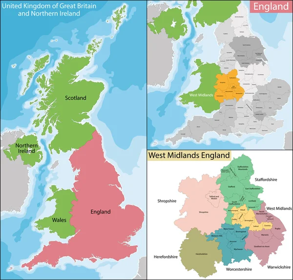 Mapa de West Midlands Inglaterra Ilustración De Stock