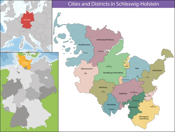 Mappa di Schleswig-Holstein — Vettoriale Stock