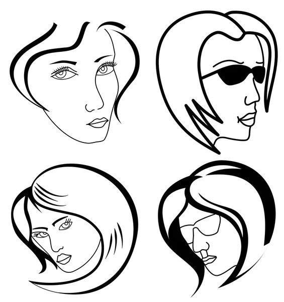 Ensemble de visages de femme — Image vectorielle