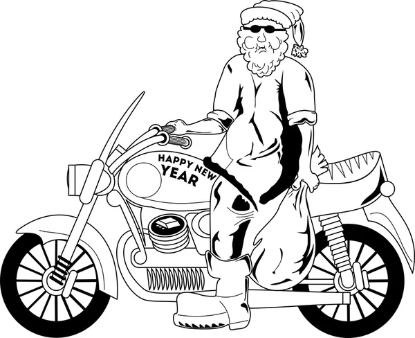 Santa con motocicleta — Vector de stock