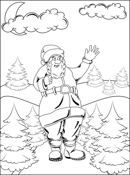 Santa Claus en el bosque de invierno — Vector de stock