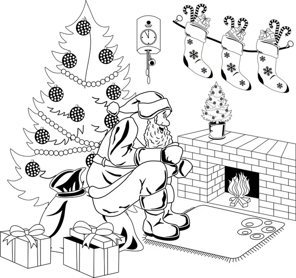 Santa Claus se sienta junto al fuego — Archivo Imágenes Vectoriales