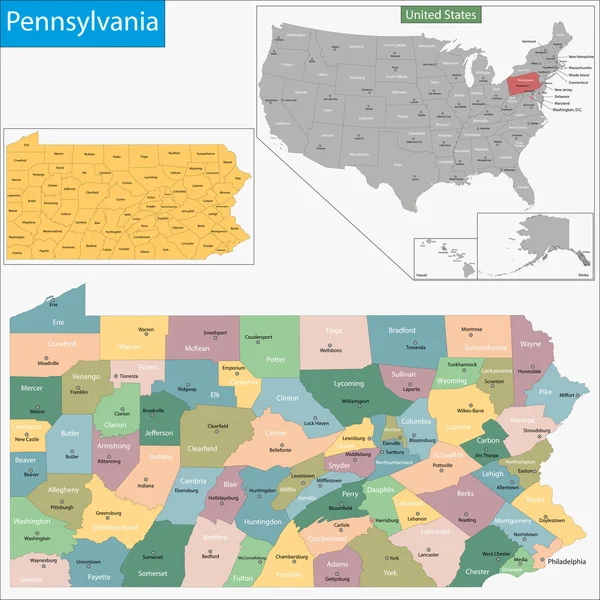 ペンシルバニアの地図 — ストックベクタ