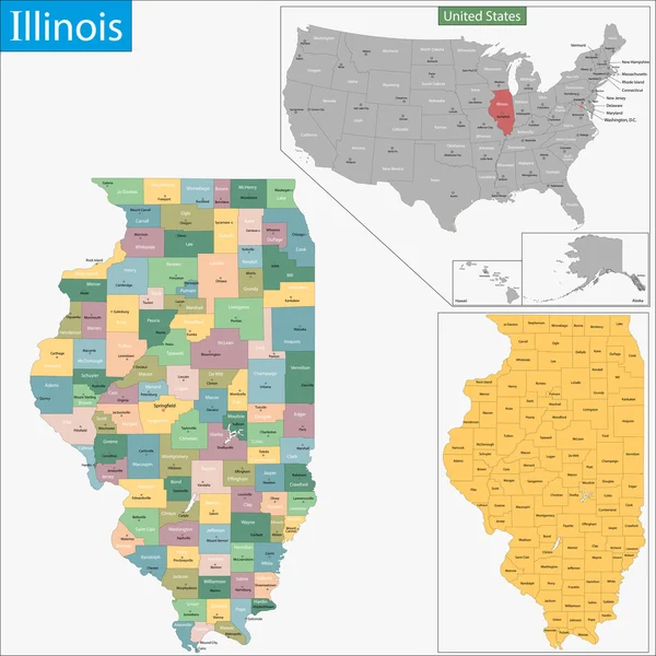 Mappa Illinois — Vettoriale Stock