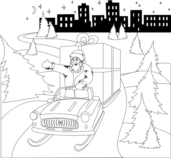 Santa Claus coche de conducción con regalo de Navidad — Archivo Imágenes Vectoriales