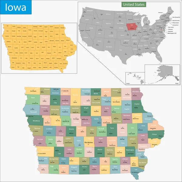 Iowa Mapa — Archivo Imágenes Vectoriales