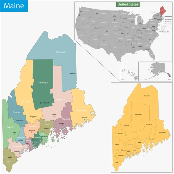 Maine harita — Stok Vektör