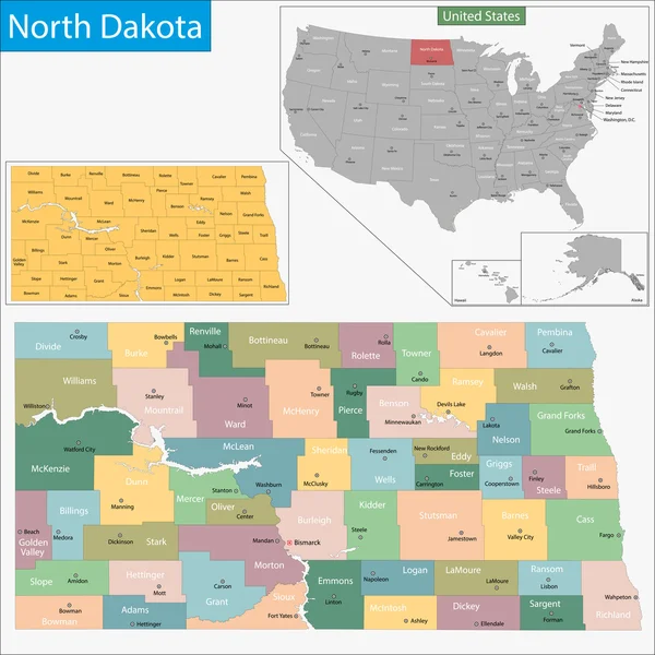 Carte du Dakota du Nord — Image vectorielle