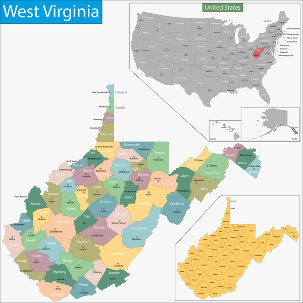 Kaart van West virginia — Stockvector