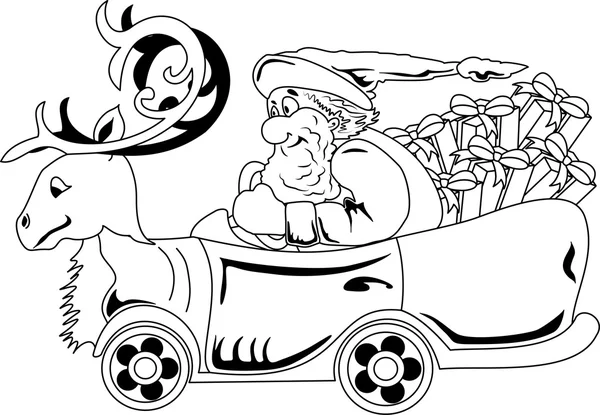 Santa Claus coche de conducción con regalos de Navidad — Vector de stock