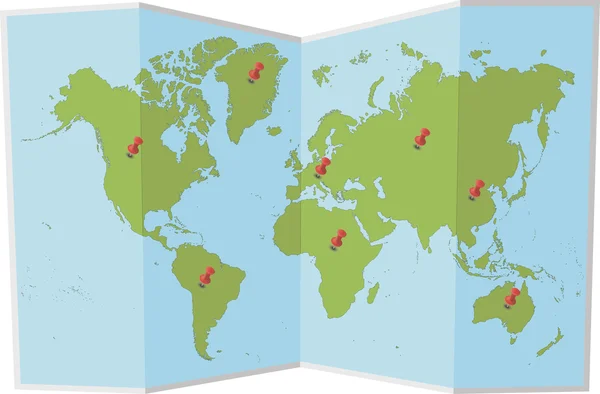 Wereldkaart met pinnen — Stockvector