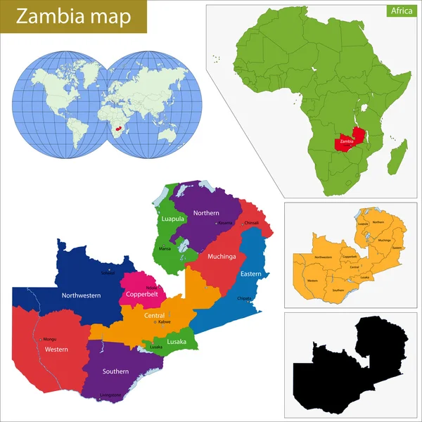 Zambia Mappa — Vettoriale Stock