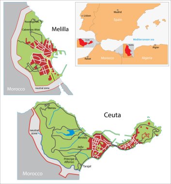 Ceuta and Melilla map clipart