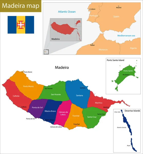 Madeira mapa — Vetor de Stock