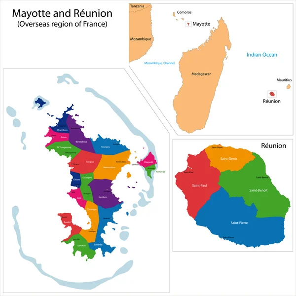 Χάρτης της Ρεϋνιόν και της Μαγιότ — Διανυσματικό Αρχείο