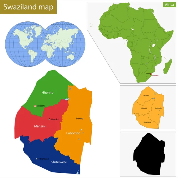 Mapa da Suazilândia — Vetor de Stock