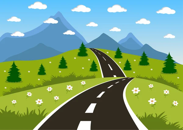 Spring or summer road to the mountain — Stock Vector