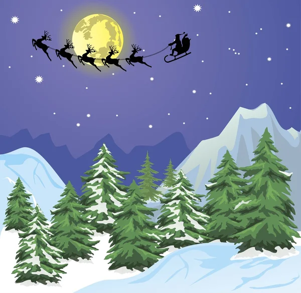 Santa s trineo sobre fondo de la luna — Vector de stock