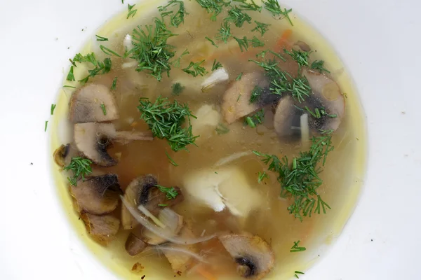 Weißer Teller mit Pilzsuppe — Stockfoto