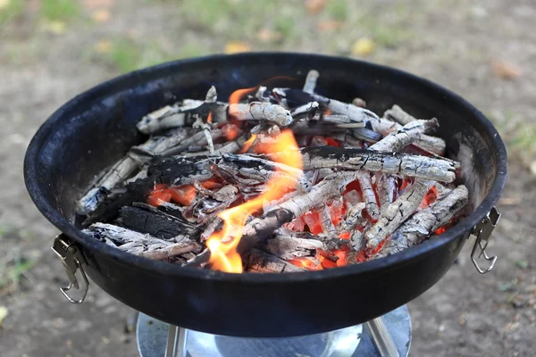 Madeira queimada em churrascos — Fotografia de Stock
