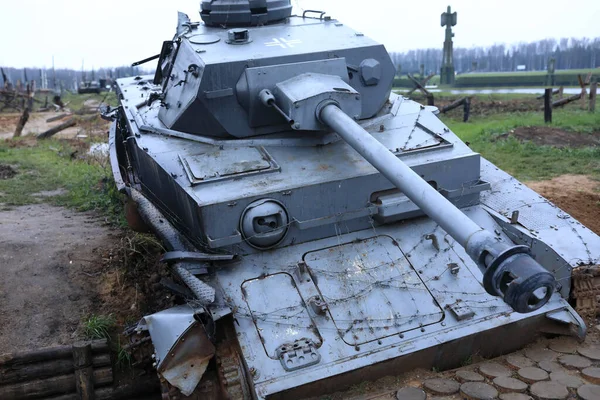 Vista Tanque Wehrmacht Queimado Campo — Fotografia de Stock