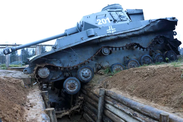 Vista Tanque Wehrmacht Destruído Campo — Fotografia de Stock