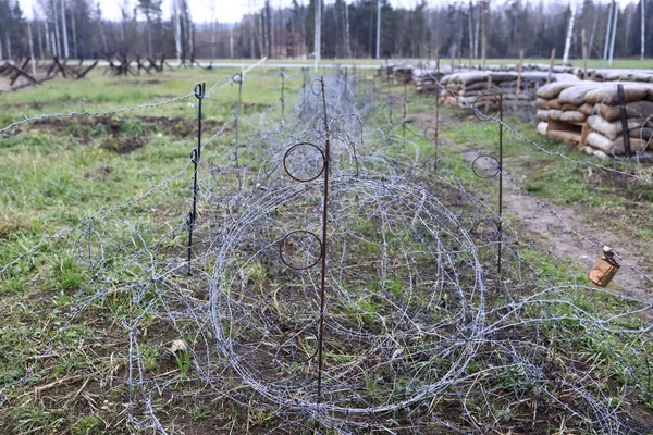 View Rolls Barbed Wire Battlefield — Stock Photo, Image