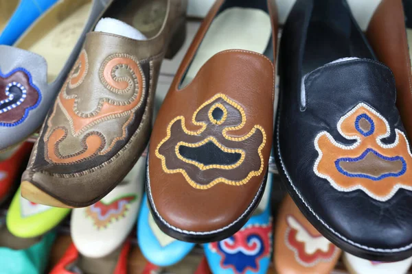 Tatar National Leather Shoes Shelf Store — Stock Photo, Image