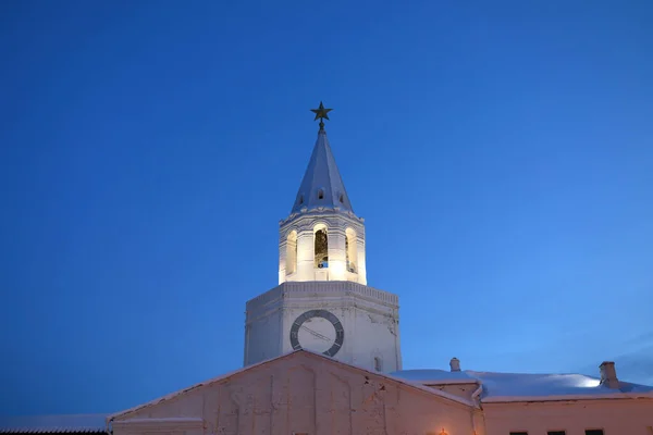 Torre Spasskaya Kazan Kremlin Inverno Noite — Fotografia de Stock