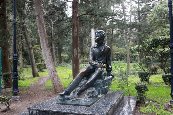 Monument to Pushkin in Gurzuf Park in spring