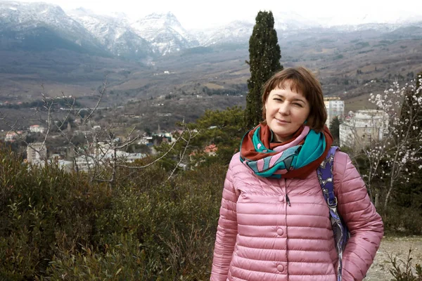 Woman Posing Mount Bolgatura Spring — Stock Photo, Image