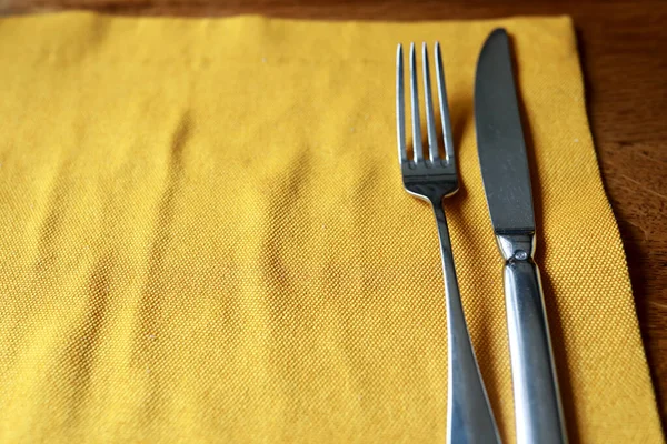 Fork Knife Yellow Mat Restaurant — Stock Photo, Image