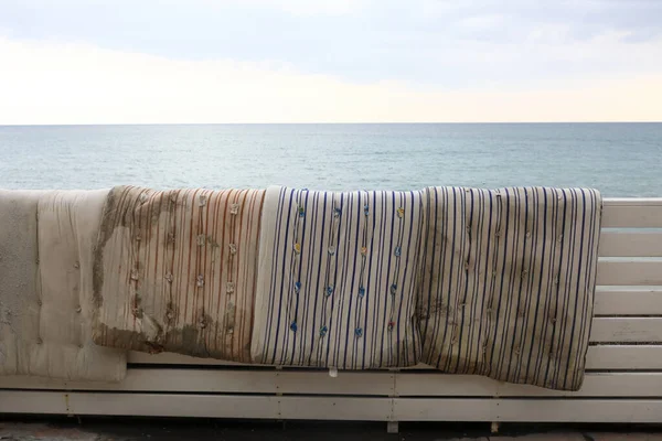 Old Mattresses Bench Gurzuf Embankment — Stock Photo, Image