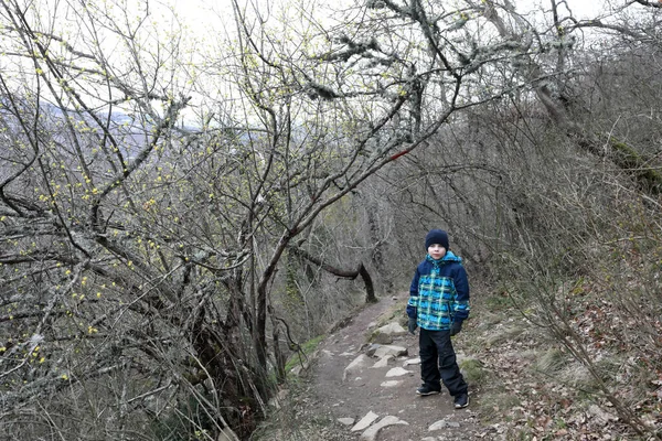Kind Auf Der Spur Des Bergbären Frühling Krim — Stockfoto