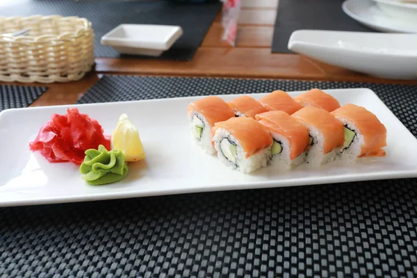 Set Sushi White Plate Restaurant — Stock Photo, Image