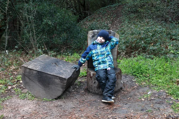 Bambino Seduto Ceppo Legno Nikitsky Orto Botanico Crimea — Foto Stock