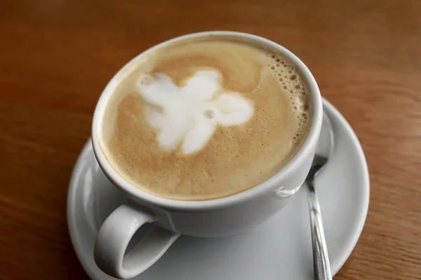 Cup Cappuccino Wooden Table Restaurant — Stock Photo, Image