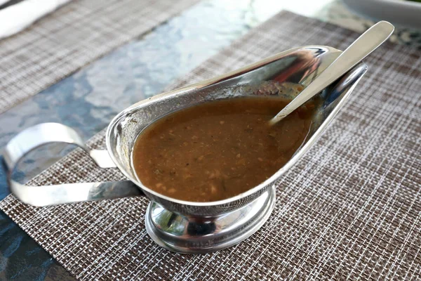 Tkemali Sauce Gravy Boat Table Restaurant — Stock Photo, Image