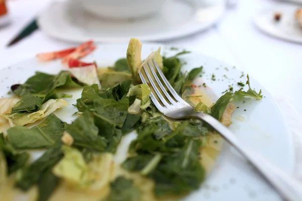 Vidlička a zbytky salátu — Stock fotografie